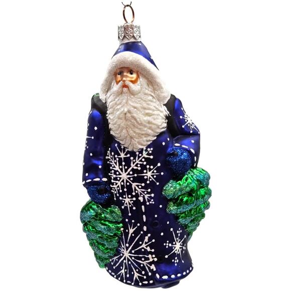 Patricia Breen Through The Woods Cobalt Blue Santa Pine Trees Christmas Ornament - Picture 4 of 11